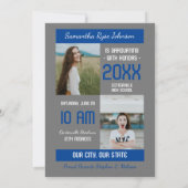 Blue Modern Block 3-Foto-Abschluss Einladung (Rückseite)