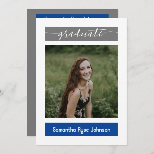 Blue Modern Block 3-Foto-Abschluss Einladung (Vorne/Hinten)