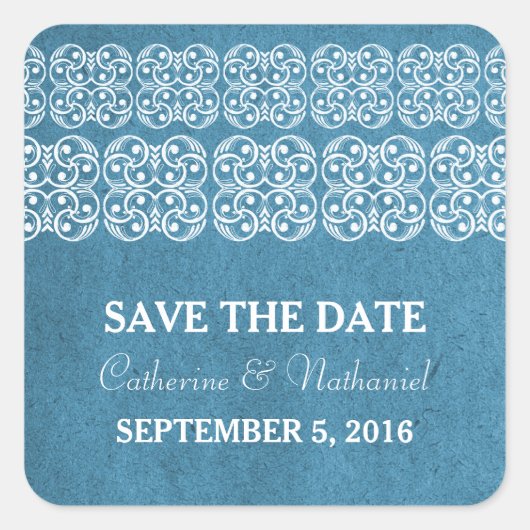 Blue Modern Bohemische Save the Date Stickers (Vorderseite)