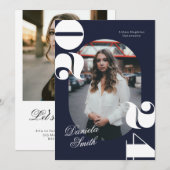 Blue Modern Bold Class of 2024 Abschluss Einladung (Vorne/Hinten)