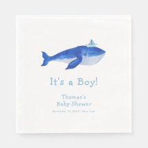 Blue Modern Boy Under Sea Whale Baby Shower