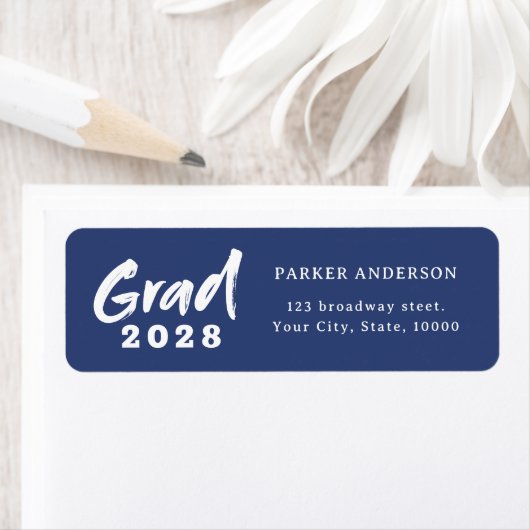 Blue Modern Brush Script Abschluss Rücksendeadress (Insitu)