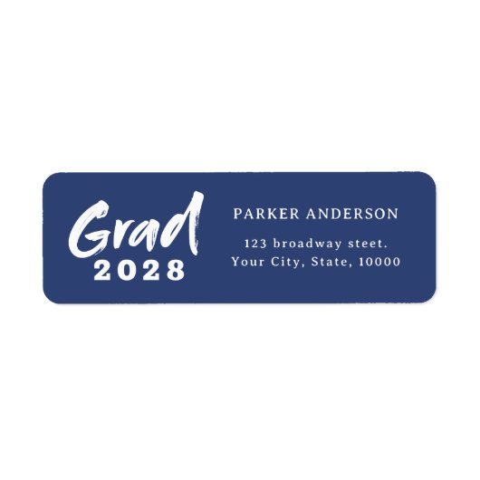 Blue Modern Brush Script Abschluss Rücksendeadress (Vorne)