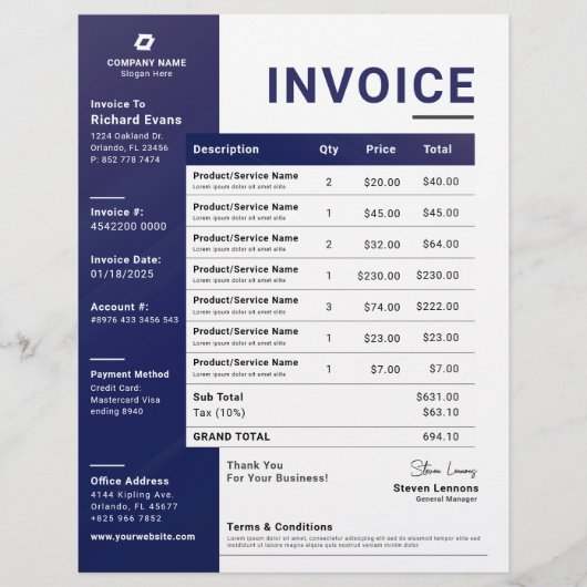 Blue Modern Business Invoice Sales Receiver Flyer (Vorne)