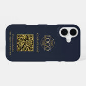 Blue Modern Business Logo & QR Code Promotional iPhone 16 Hülle (Rückseite (Horizontal))