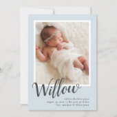 Blue Modern Calligraphy Baby Boy Birth Ankündigung (Vorderseite)