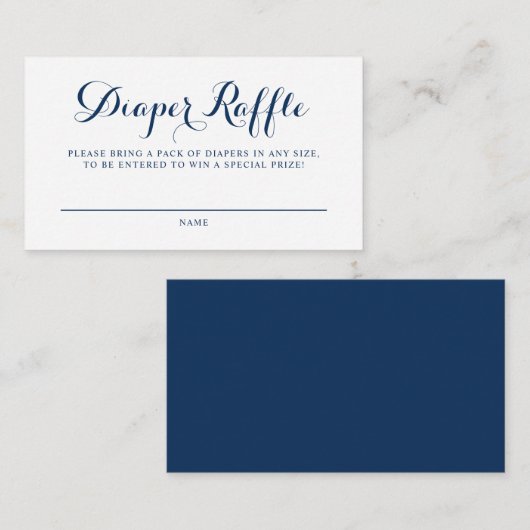 Blue Modern Calligraphy Baby Shower Diaper Raffle Begleitkarte (Vorne/Hinten)