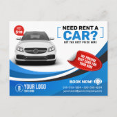 Blue Modern Car Miete Mietwagen Miete Postkarte (Vorderseite)