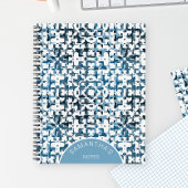 Blue Modern Chic Muster Personalisierter Name Einf Notizblock