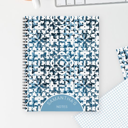 Blue Modern Chic Muster Personalisierter Name Einf Notizblock