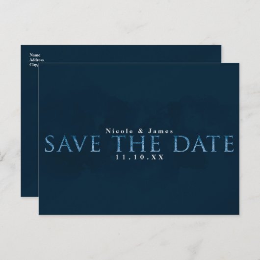 Blue Modern Chic SAVE THE DATE Hochzeitsfeier Verl Postkarte (Vorne/Hinten)