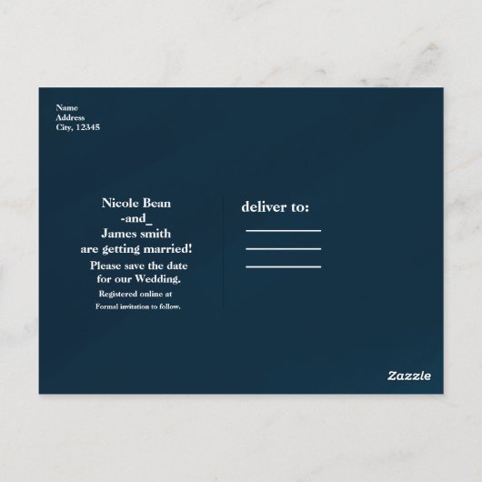 Blue Modern Chic SAVE THE DATE Hochzeitsfeier Verl Postkarte (Rückseite)