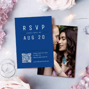 Blue Modern Chic Simple Typografy QR-Code RSVP Karte