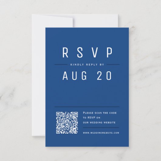 Blue Modern Chic Simple Typografy QR-Code RSVP Karte (Vorderseite)