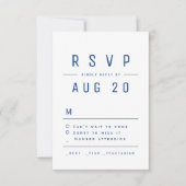 Blue Modern Chic Simple Typografy Wedding RSVP Karte (Vorderseite)
