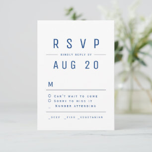 Blue Modern Chic Simple Typografy Wedding RSVP Karte