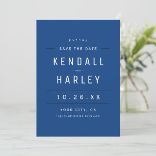 Blue Modern Chic Typografy Simple Foto Save The Date