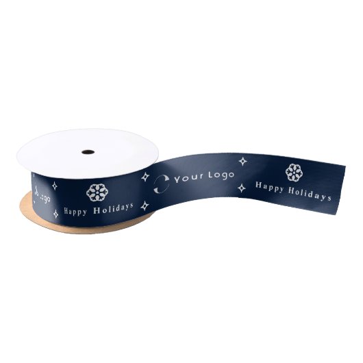Blue Modern Christmas Business Logo Company Klein Satinband (Spule)