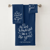 Blue Modern Christmas Typography Personalized Badhandtuch Set (Insitu)