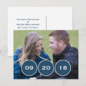 Blue Modern Circles Foto Save the Date Postkarte (Vorne/Hinten)