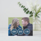 Blue Modern Circles Foto Save the Date Postkarte (Stehend Vorderseite)
