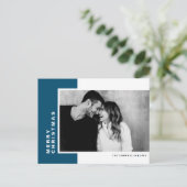 Blue Modern Color Block Foto Frohe Weihnachten (Stehend Vorderseite)