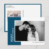 Blue Modern Color Block Foto Frohe Weihnachten (Vorne/Hinten)