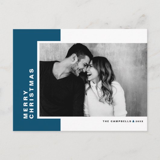 Blue Modern Color Block Foto Frohe Weihnachten (Vorderseite)