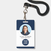 Blue Modern Company Employee Foto Security QR ID Ausweis (Front with Lanyard)