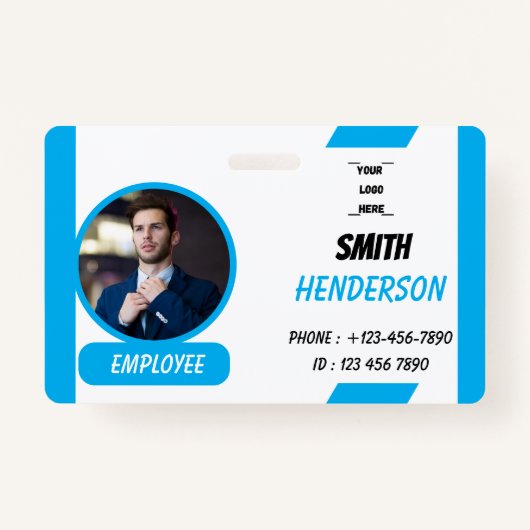 Blue Modern Company Logo Employee ID Card Ausweis (Vorderseite)