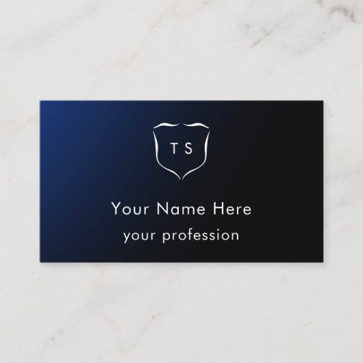 Blue Modern Custom Monogram Crest Professional Visitenkarte (Vorderseite)