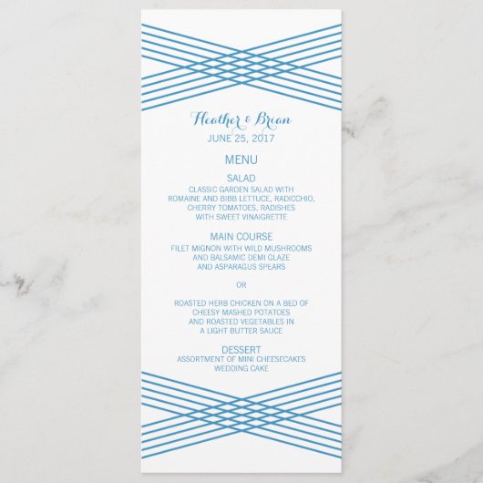 Blue Modern Deko Wedding Menu Menükarte (Vorderseite)