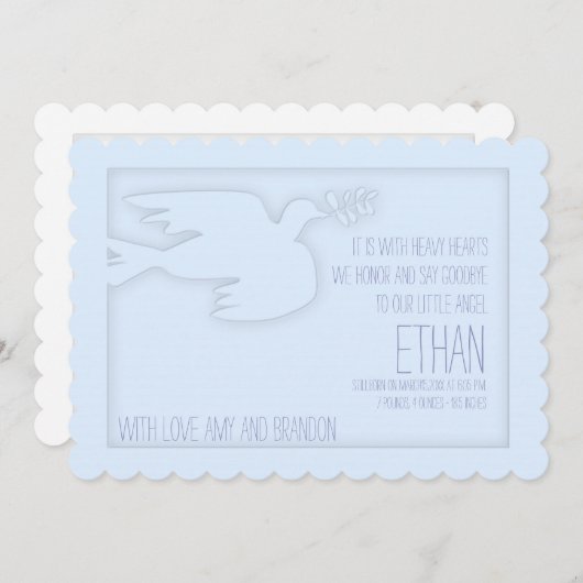 Blue Modern Dove Baby Custom Celebration of Life Einladung (Vorne/Hinten)