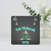 Blue Modern Eid Mubarak Card Feiertagskarte (Stehend Vorderseite)