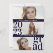 Blue Modern Einzigartige Drei-Panel-Foto-Abschluss Einladung (Vorderseite)