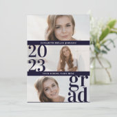 Blue Modern Einzigartige Drei-Panel-Foto-Abschluss Einladung (Stehend Vorderseite)