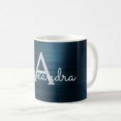 Blue Modern Elegant Metallic Monogram Name Kaffeetasse (VorderseiteRechts)