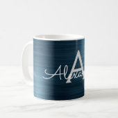 Blue Modern Elegant Metallic Monogram Name Kaffeetasse (Vorderseite Links)