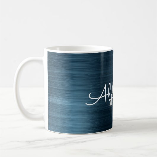 Blue Modern Elegant Metallic Monogram Name Kaffeetasse (Links)