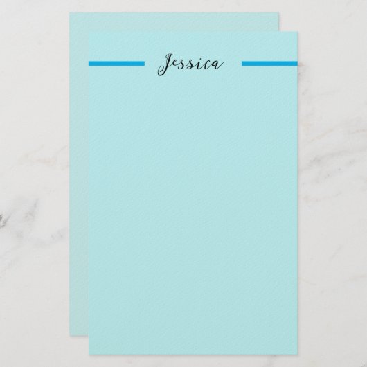 Blue Modern Elegant Plain Simple Professional Name Briefpapier (Vorne/Hinten)