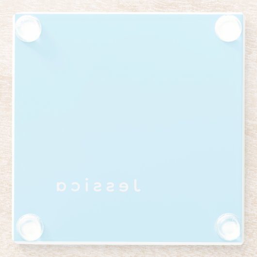 Blue Modern Elegant Plain Simple Professional Name Glasuntersetzer (Rückseite)