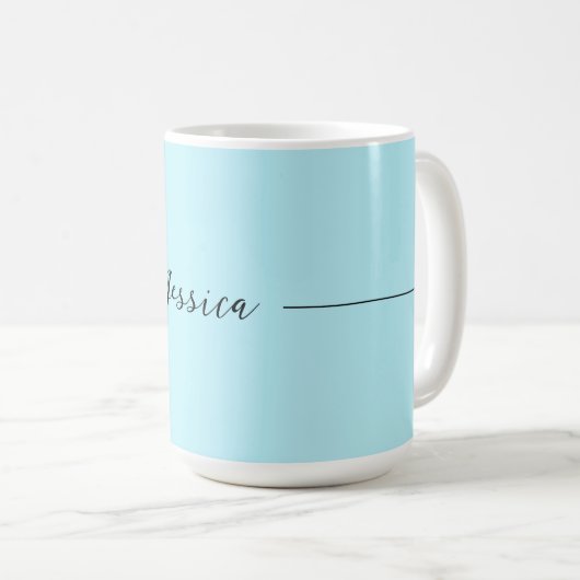 Blue Modern Elegant Plain Simple Professional Name Kaffeetasse (VorderseiteRechts)