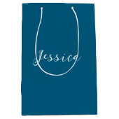 Blue Modern Elegant Plain Simple Professional Name Mittlere Geschenktüte (Vorderseite)