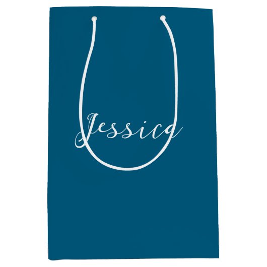 Blue Modern Elegant Plain Simple Professional Name Mittlere Geschenktüte (Vorderseite)