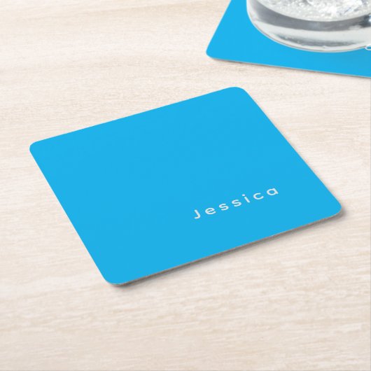 Blue Modern Elegant Plain Simple Professional Name Rechteckiger Pappuntersetzer (angewinkelt)