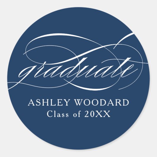 Blue Modern Elegant Script Graduation Runder Aufkleber (Vorderseite)