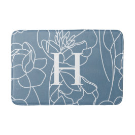 Blue Modern Elegant Wildflower Monogram Badematte
