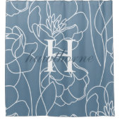 Blue Modern Elegant Wildflower Monogram Name Duschvorhang (Vorderseite)