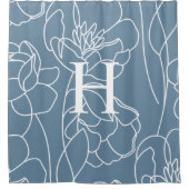 Blue Modern Elegant Wildflower Monogram Name Duschvorhang (Vorderseite)
