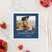 Blue Modern Elegante Script Foto Graduation Party Serviette (Beispiel)